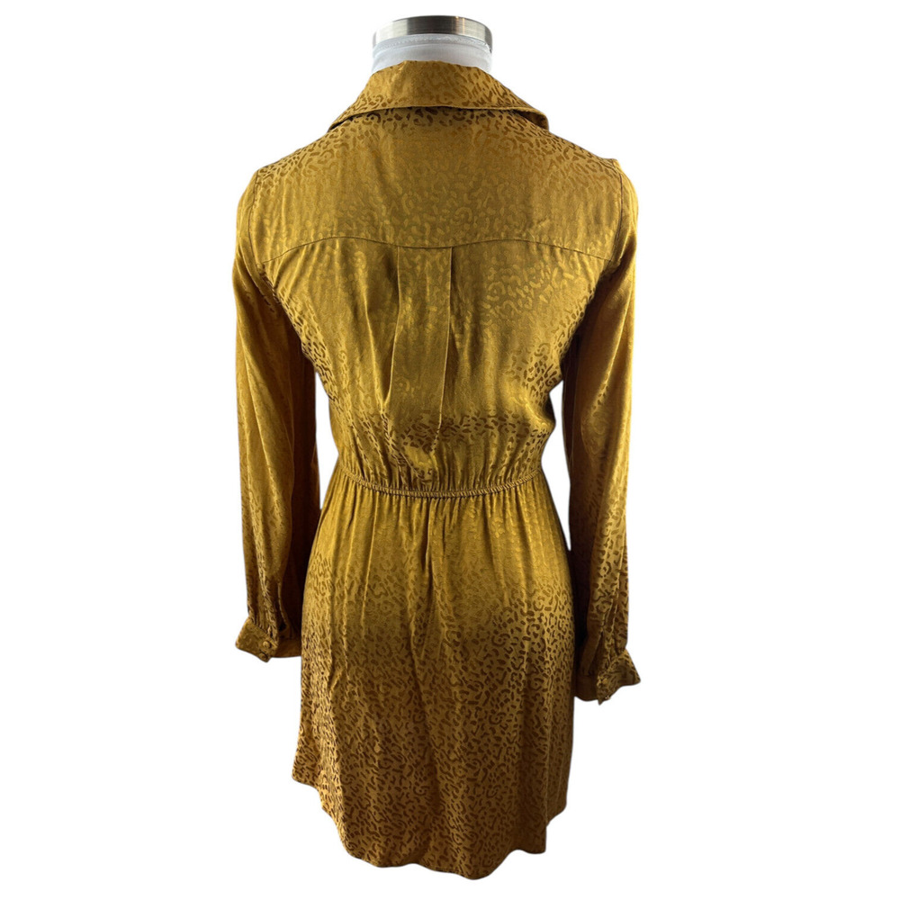 Anthropologie Long Sleeve Mini Dress Bronze Leopard Print Faux Wrap Size Small - Picture 11 of 16